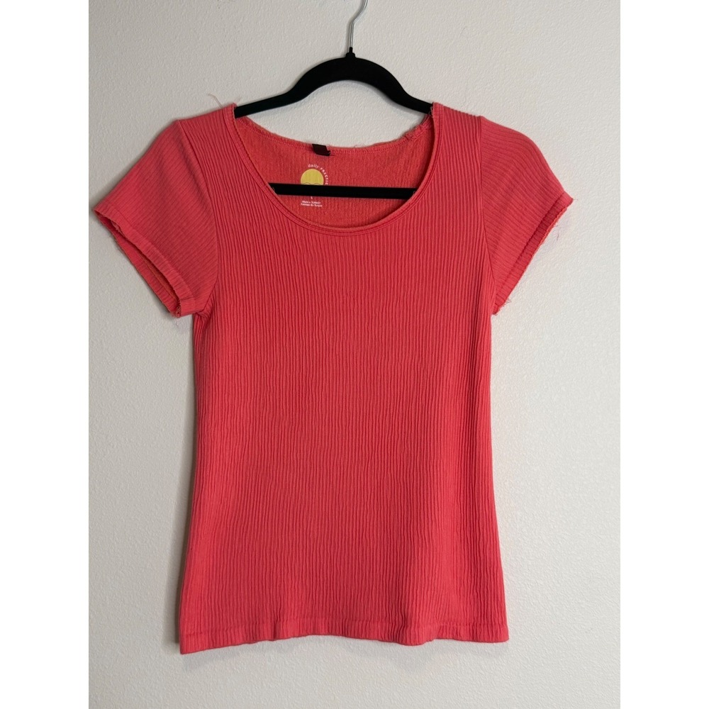 Daily Practice Anthropologie Pink Ribbed Scoop Neck Short Sleeve Top Small